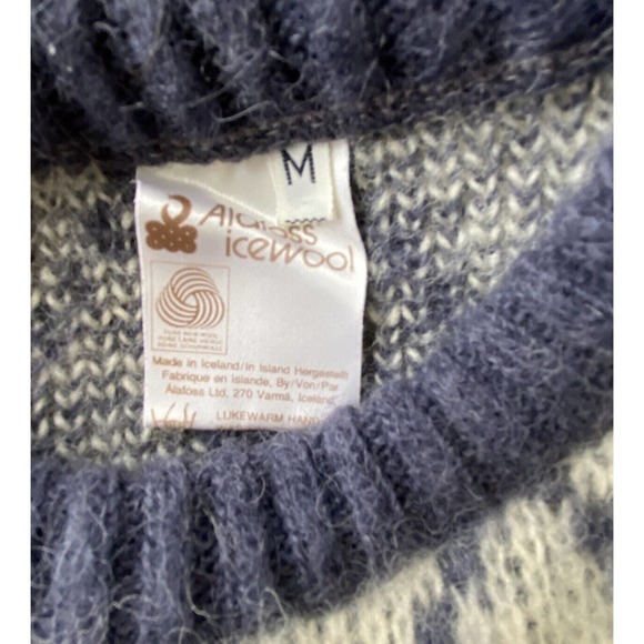 ALAFOSS ICEWOOL Vintage Fair Isle Wool Knit Sweater Blue/Gray Size M - Picture 4 of 4